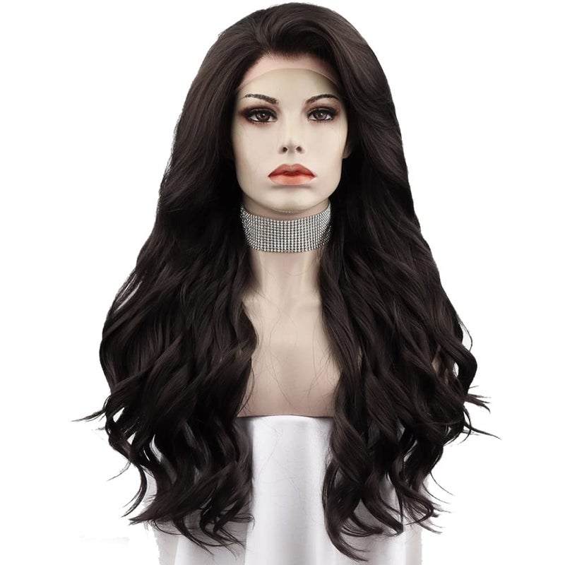 IMSTYLE Long Dark Brown Wavy Wigs Free Part Dark Brown Wig Natural Looking Synthetic Heat Resistant Fiber Wigs Hair for Women Daily Party Use 26 inches